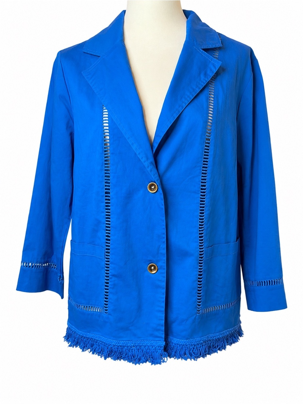 Peck & Peck Spring Awakening Cerulean Blue Fringe Jacket Large NWT